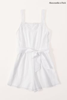 Abercrombie and Fitch White Lace Trim Belted Playsuit (559340) | €24