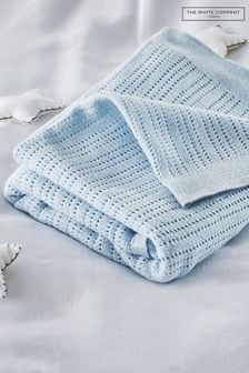 The White Company Blue Cellular Satin Blanket