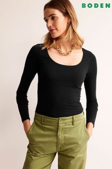 Boden Black Double Layer Scoop Neck Long Sleeve T-Shirt (559447) | $48