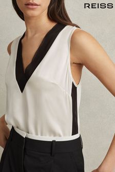 Reiss Ivory/Black Pippa Silk Front Colourblock Vest (559548) | €149
