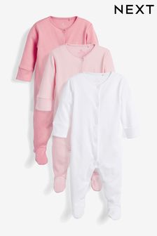 Pink/White 3 Pack Cotton Baby Sleepsuits (0-2yrs) (559624) | CHF 19 - CHF 22
