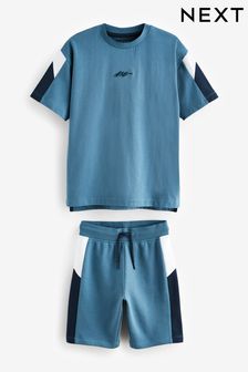 Albastru - Set tricou și pantaloni scurți cu blocuri de culoare (3-16ani) (560159) | 124 LEI - 190 LEI