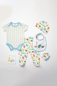 Little Gent Baby Blue Jungle Animal Print Cotton 6 Piece Gift Set (560350) | kr550