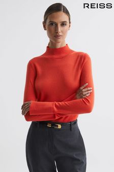 Reiss Coral Kylie Merino Wool Fitted Funnel Neck Top (560667) | kr1 610