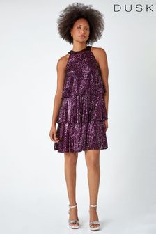 Dusk Purple Sequin Embellished Tiered Party Dress (560733) | €83