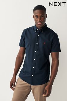 Navy Blue Slim Fit Short Sleeve Oxford Shirt (560853) | SGD 42