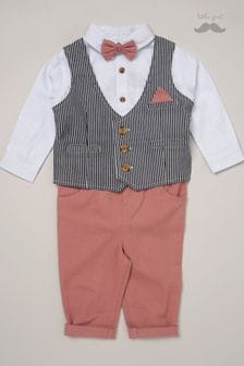 Pink - Little Gent Mock Shirt And Waistcoat Cotton 3-piece Baby Gift Set (560861) | kr620