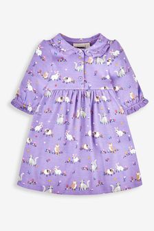 JoJo Maman Bébé Lilac Girls' Animal Friends Button Front Dress With Collar (560966) | AED122