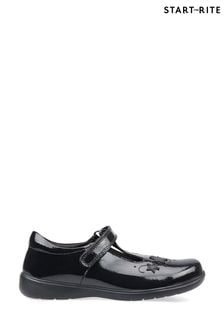أسود لامع - حذاء مدرسي جلد أسود بحزام علوي شكل T تلبيس عريض Jump من Start Rite (561424) | 395 ر.س