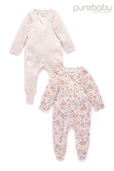Růžová - Sada 2 pyžamek Purebaby pro miminka na zip s potiskem ledního medvěda (561715) | 1 390 Kč