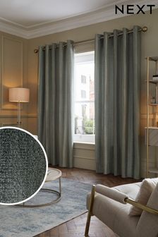 Teal Blue/Bronze Metallic Stripe Eyelet Lined Curtains (562073) | 121 € - 241 €