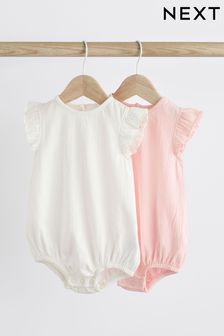 Pink/White Textured Baby Short Sleeve Bodysuits 2 Pack (562318) | €17 - €20