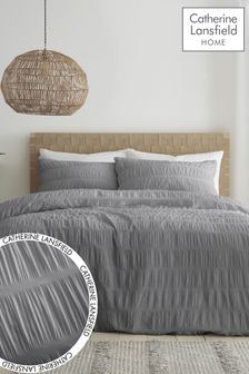 Catherine Lansfield Grey Seersucker Easy Care Duvet Cover Set (562392) | AED139 - AED222