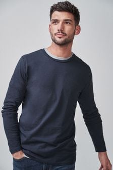 Marineblau - Slim Fit - Langärmeliges T-Shirt mit Rundhalsausschnitt (562542) | 16 €