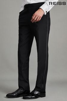Reiss Black Poker Satin Trim Modern Fit Tuxedo Trousers (562754) | OMR119