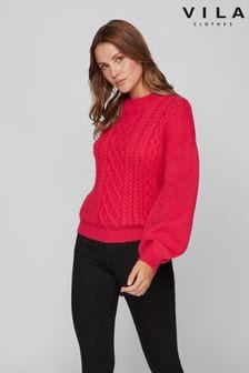 VILA Pink Round Neck Cosy Cable Knit Jumper (562842) | kr467