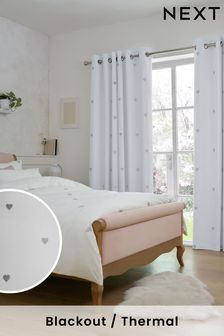 White/Silver Hearts Embroidered Blackout Curtains (563160) | 48 € - 101 €