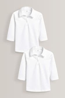 White 2 Pack Cotton Stretch 3/4 Sleeve Jersey Blouses (3-16yrs) (563272) | €14 - €27