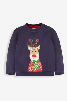 JoJo Maman Bébé Navy Blue Reindeer Appliqué Sweatshirt (563693) | €39