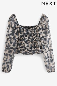 Smudge Print Ruched Long Sleeve Georgette Top (563842) | 25 €