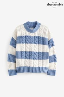 Pulover Abercrombie & Fitch albastru tricotat cu torsade (564029) | 233 LEI
