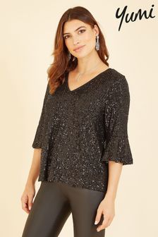 Yumi Black Sequin Top With Fluted Sleeve (564188) | €62