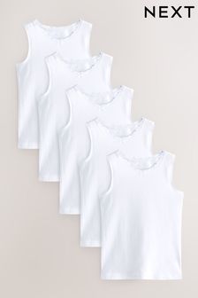 White Lace Trim Vest 5 Pack (1.5-16yrs) (564915) | KRW21,300 - KRW29,900