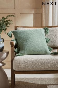 Sage Green 43 x 43cm Sahara Tassel Cushion (564919) | €12