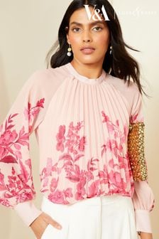 V&A | Love & Roses Pink Chiffon Pleated Blouse (565108) | OMR22