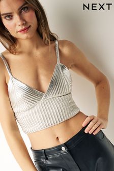 Silver Metallic Cropped Ribbed Knitted Vest (565136) | €16