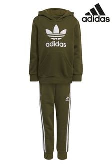 Khakigrün - adidas Originals Kleinkinder Trainingsanzug mit Kapuzensweatshirt mit Dreiblatt und Jogginghose (565302) | 58 €