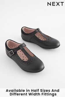 Black Wide Fit (G) Leather T-Bar Leather Shoes (565383) | 126 zł - 150 zł