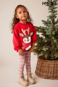 Rosso con renna - Natale completo felpa e leggings (3 mesi - 7 anni) (565750) | €22 - €28