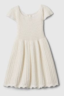 Gap White Crochet Knit Short Sleeve Dress (Newborn-24mths) (566045) | kr460