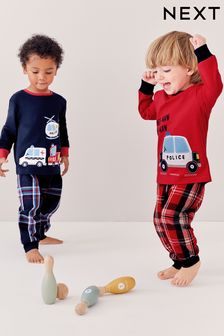 Navy Blue/Red Emergency Transport Check Pyjamas 2 Pack (9mths-8yrs) (566105) | 109 QAR - 139 QAR