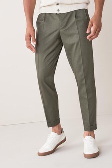 Zielony khaki - Spodnie z podwójnymi zakładkami. (566249) | 107 zł