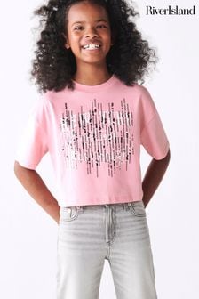 River Island Pink Girls New York Sequin Crop T-Shirt (566328) | €16