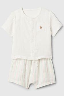 Gap White Brannan Bear Crinkle Cotton Baby Top and Short Set (Newborn-24mths) (566387) | €29