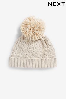 Oatmeal - Baby Cable Knitted Hat With Pom Pom (0mths-2yrs) (566401) | kr110