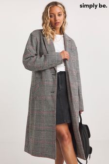 Simply Be Checked Faux Wool Relaxed Blazer Black Coat (566582) | ₪ 327