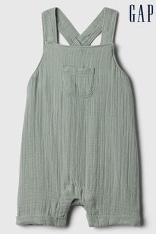 Gap Green Crinkle Cotton Square Neck Baby Dungarees (Newborn-24mths) (566723) | €23