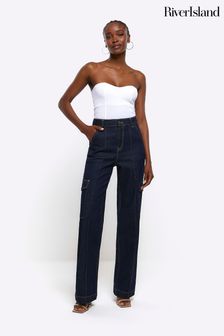 River Island Blue High Rise Relaxed Straight Cargo Jeans (566728) | €31