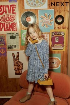 Blue Ditsy Printed Ruched Sleeve Dress (3-16yrs) (566841) | €11 - €14