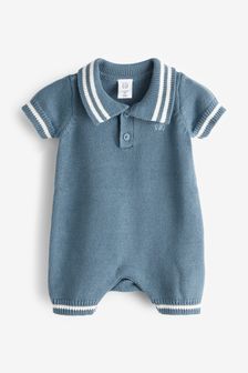 Gap Blue Brannan Bear Baby Knitted Short Sleeve Collared Rompersuit (Newborn-24mths) (566925) | €22.50