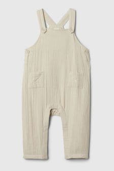 Gap zmečkane bombažne hlače z naramnicami s kvadratnim izrezom in motivom medveda za dojenčke  Brannan (novorojenčki-24mesecev) (566943) | €23