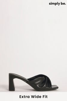 Simply Be Twist Ruched Mule Heeled Black Sandals In Extra Wide Fit (567205) | €42