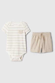 Gap Beige Brannan Bear Baby Top and Shorts Set (Newborn-24mths) (567343) | €29