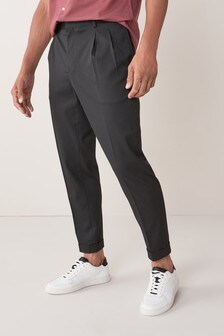 Czarny - Spodnie z podwójnymi zakładkami. (567510) | 107 zł
