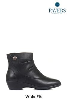 黑色 - Pavers皺摺皮革短筒靴 (567528) | NT$2,570