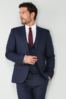 Navy Blue Slim Fit Wool Blend Donegal Suit: Jacket (567545) | ₪ 315